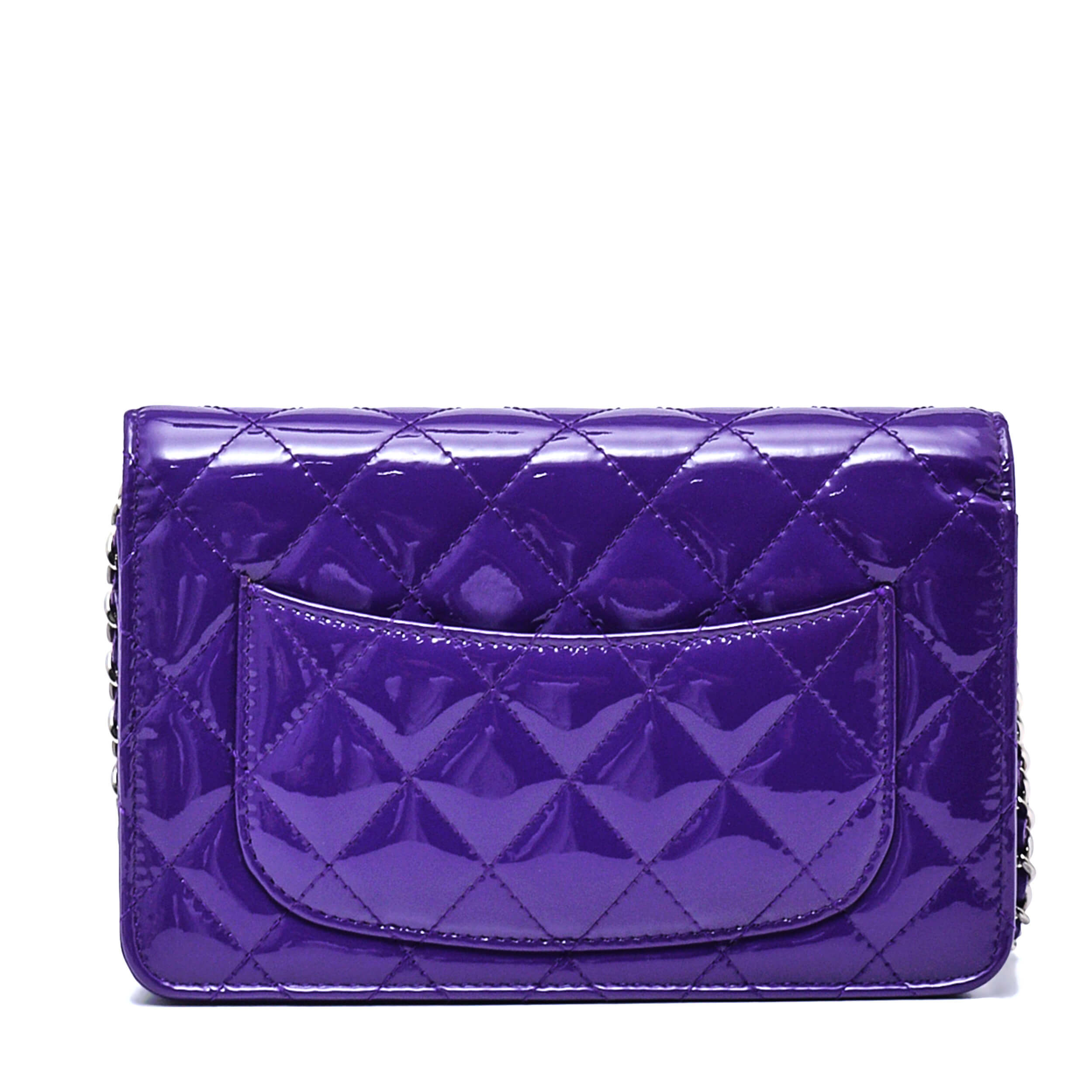 Chanel - Purple Quilted Patent Leather Wallet on Chain WOC Bag